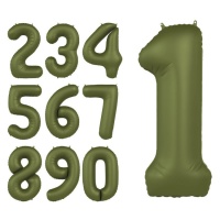 Olijfgroene matte nummerballon van 86 cm - 1 stuk