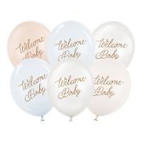 Globos de látex de Welcome Baby de 30 cm - 6 unidades