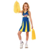 Blauw en geel cheerleader kostuum voor meisjes