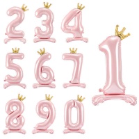 Roze cijferballon met kroon van 84 cm - PartyDeco - 1 stuk