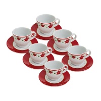 Kerst Poinsettia Kopjes van 80 ml met Schotel - 6 Stuks