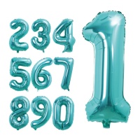 Turquoiseblauwe nummerballon van 80 cm - 1 stuk