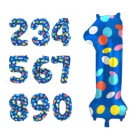 Nummerballon Kleurrijke Stippen van 86 cm - Folat - 1 stuk