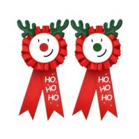 Kerst Ren Broche met Houten Neus - 2 Stuks