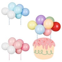 Taarttopper met gekleurde ballonnen - 1 stuk