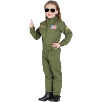 Kinder kostuum van een groene militaire gevechtspiloot
