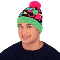 Jaren 80 groen en roze wollen muts