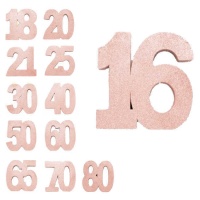 Glitter roze gouden cijfer middenstuk 20 x 20 x 3 cm