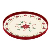 Witte en rode kerstplastic dienblad van 27 cm