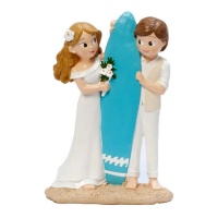 Surfer bruidspaar taartfiguur van 19 cm
