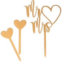 Topper voor taart van Mr en Mrs met hartjes - 3 stuks