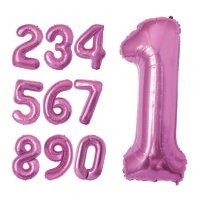 Metallic fuchsia roze nummerballon van 1 m - 1 stuk