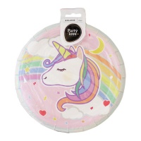 Eenhoornborden met pastelkleurige regenboog 23 cm - 8 stuks