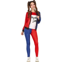 Jongerenkostuum van Harley supervillain in rood en blauw