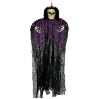 Hanger in skeletvorm met zwarte en lila tuniek van 90 cm