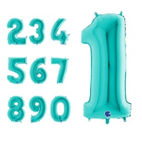 Tiffany groen nummer 1 ballon van 90 cm - Grabo - 1 stuk