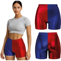 Korte shorts in Harley Quinn-stijl, rood en blauw