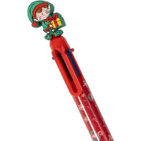 Veelkleurige pen met kerstelfje