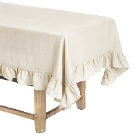 Tafelkleed van 1,45 x 1,45 m van natuurlijke stof met ruches