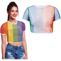 Levendige regenboog-mesh top voor dames