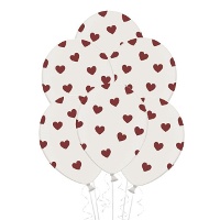 Witte latex ballonnen met hartjes van 30 cm - PartyDeco - 6 stuks