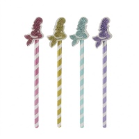 Potlood met glitter zeemeermin gum - 1 stuk