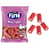 Aardbei gevulde rode drop in stukjes - Fini mini tubes - 90 gr