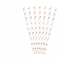 Witte papieren rietjes met gekleurde hartjes - 10 stuks