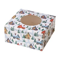 Doos voor snoepjes of cupcakes met kerstlandschap van 17,5 x 17,5 x 8,5 cm