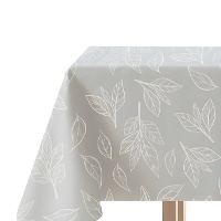 Tafelkleed van 1,45 x 1,45 m van grijze stof met bladeren