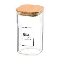 Glazen pot van 1,2 L borosilicaat met bamboe deksel Rice