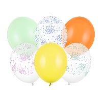 Assortiment latexballonnen met pastelconfetti, 30 cm - PartyDeco - 6 stuks