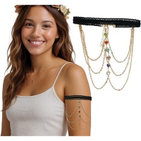 Armband met gelaagde kettingen en gekleurde steentjes