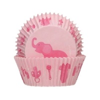 Roze Baby Cupcake Vormpjes met Olifant - FunCakes - 48 Stuks