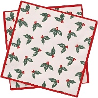 Kerstservetten met rode hulst, 16,5 x 16,5 cm - 20 stuks