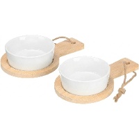 Set van 2 bamboe serveerplankjes met ronde porseleinen kom - 2 stuks