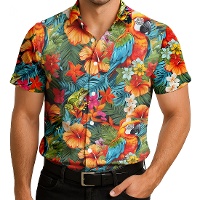 Hawaiiaans overhemd met bloemen en papegaai voor volwassenen