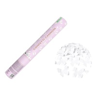 Confettikanon van 40 cm met witte vlinders