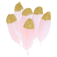 Decoratieve veren met glitter - 6 stuks