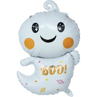 Witte spookballon van 75 cm met vrolijk gezicht