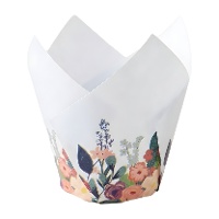 Papieren tulpvormige muffinvormpjes met bloemenprint - PME - 24 stuks
