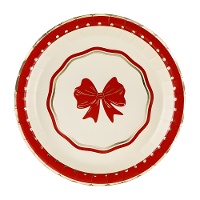 18 cm kerstbordjes met strik - 6 stuks