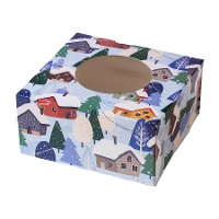 Doos voor snoepjes of cupcakes met kerstlandschap van 17,5 x 17,5 x 8,5 cm