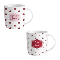 Mok 350 ml met kers- of aardbei-print - 1 stuk