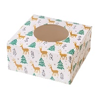 Doos voor snoep of cupcakes met rendieren en bomen van 17,5 x 17,5 x 8,5 cm