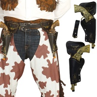 Dubbele zwarte holster met pistolen