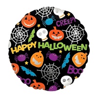 Ronde ballon met figuren en de boodschap 'Happy Halloween' van 46 cm - Anagram
