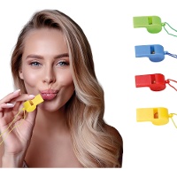 Kleurige fluitjes met koord - set van 4