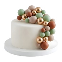 Taarttopper met bruine, groene en gouden bolletjes - 32 stuks