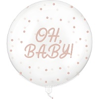 Transparante Orbz-ballon met stippen en «Oh Baby»-opschrift van 60 cm
